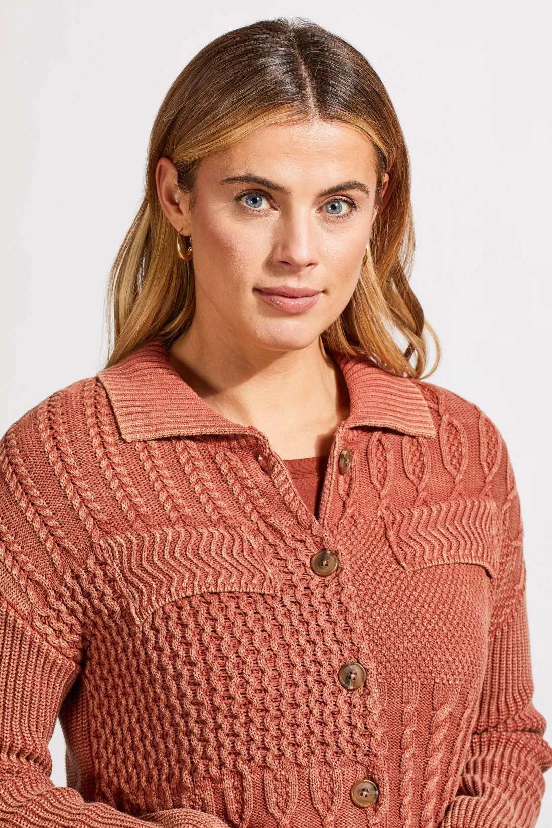 Patchwork Knit Shacket With Contrast Buttons-Marsala sold by Tribal product image thumbnail 4