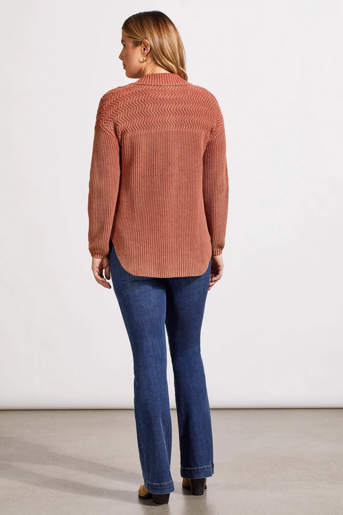 Patchwork Knit Shacket With Contrast Buttons-Marsala sold by Tribal product image thumbnail 3