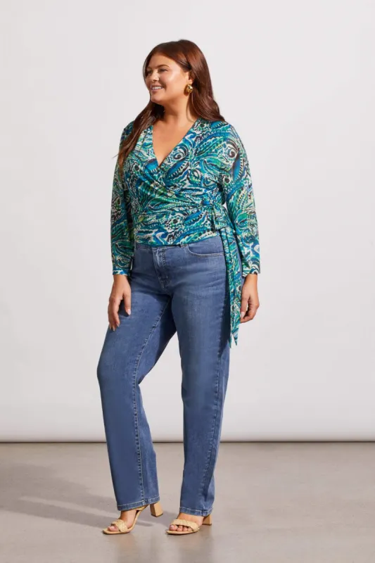 PRINTED WRAP TOP WITH BELL SLEEVES-Oceanside sold by Tribal