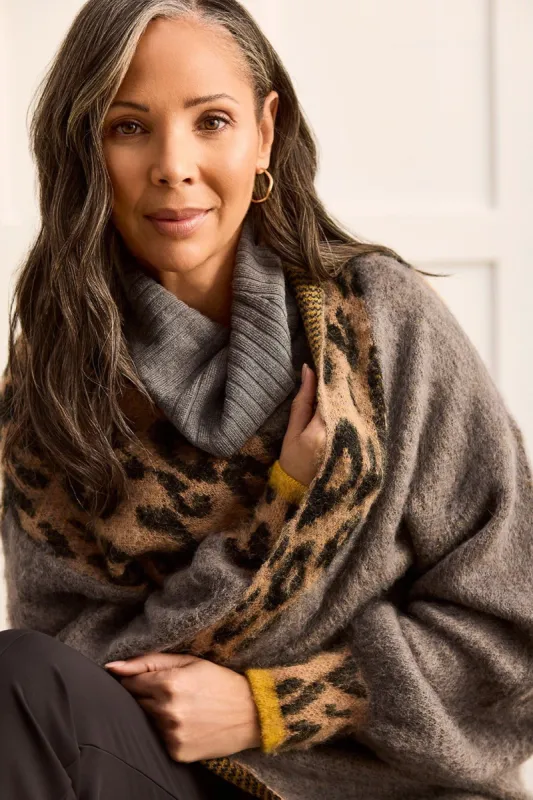 ANIMAL COLOR BLOCK CARDIGAN-Charcoal sold by Tribal