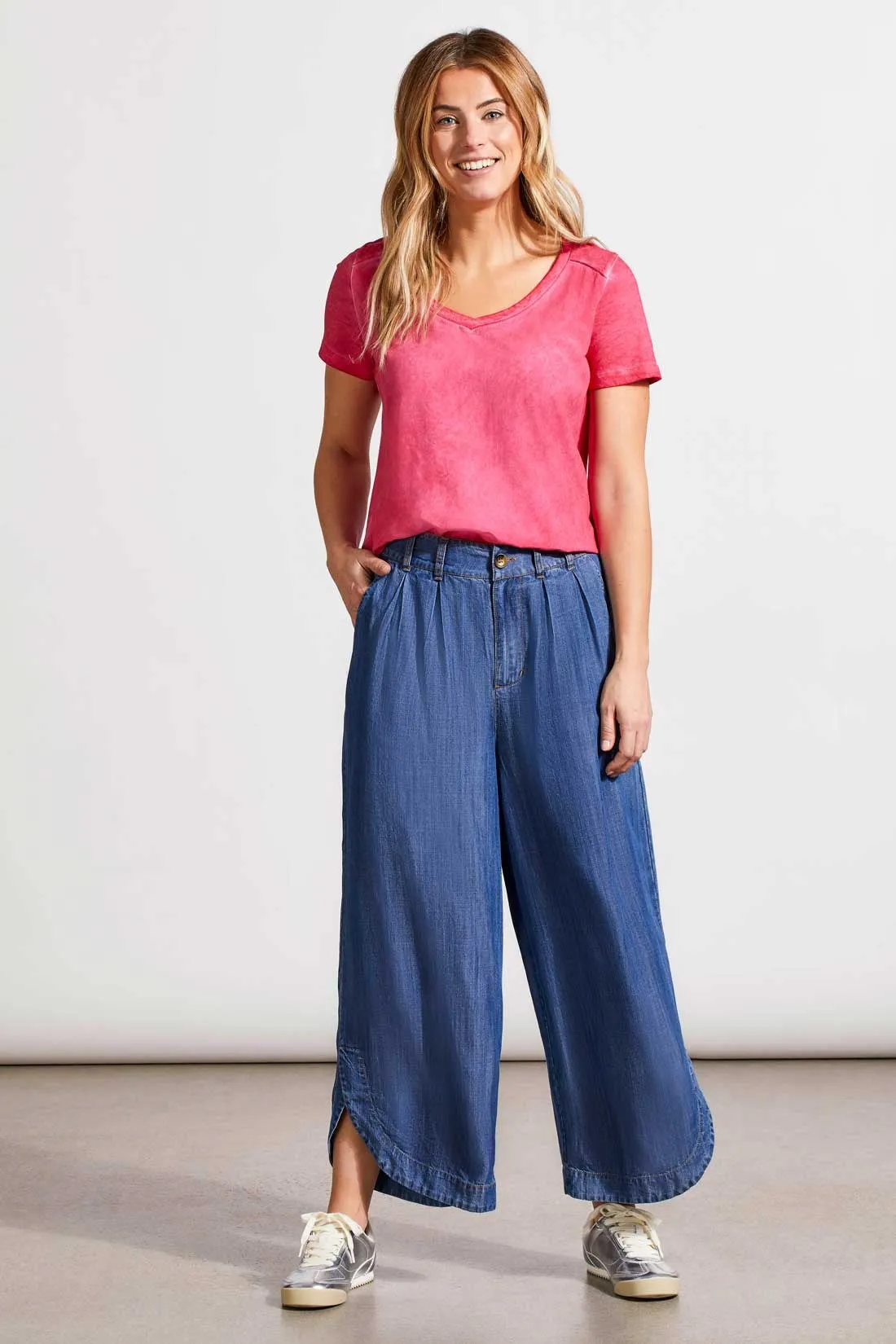 Flowy Pleated Pant With Tulip Hem-Dk. Chambray sold by Tribal