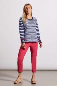 COTTON LONG SLEEVE TOP WITH CURVED HEM-Jet blue sold by Tribal