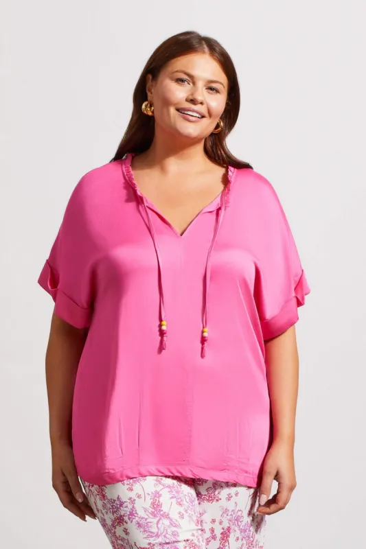 FLOWY NOTCH NECK TOP WITH PLEATING-Hi pink sold by Tribal
