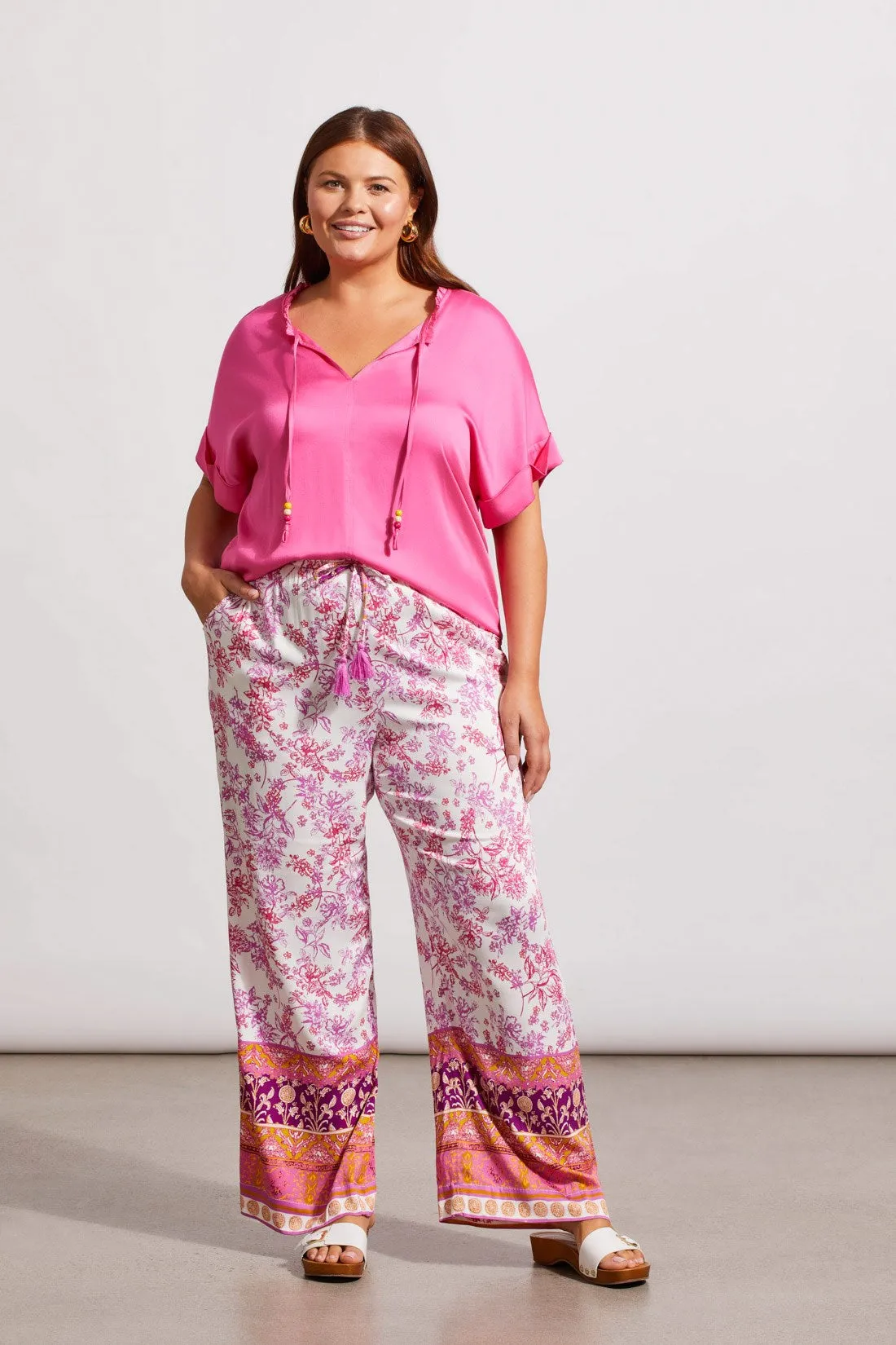 FLOWY NOTCH NECK TOP WITH PLEATING-Hi pink sold by Tribal product image thumbnail 2