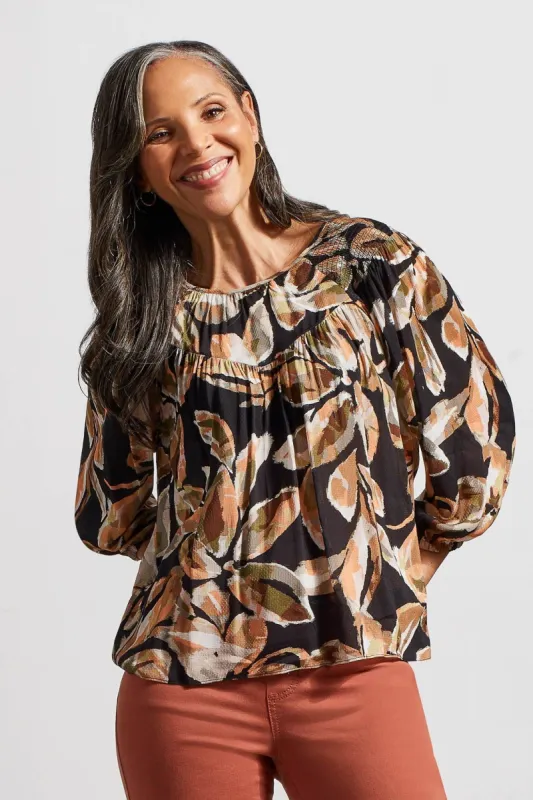 PRINTED CHALLIS BLOUSE WITH SMOCKED DETAILS-Mosstone sold by Tribal