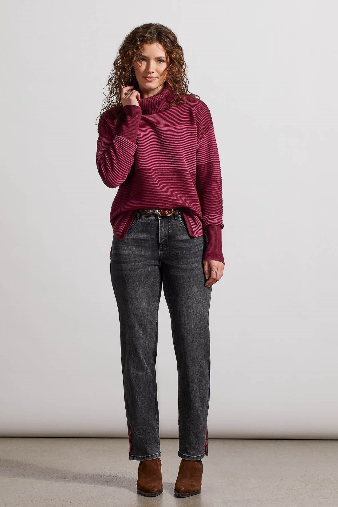 AUDREY EMBROIDERED SIDE SLIT STRAIGHT LEG JEANS-Stone black sold by Tribal product image thumbnail 2