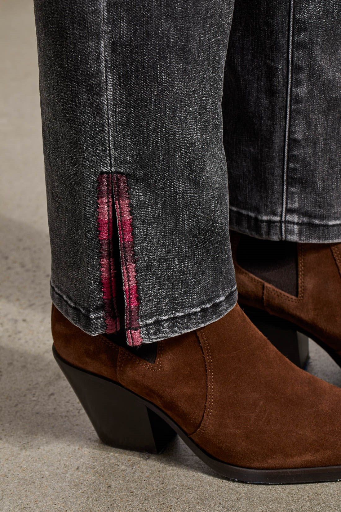 AUDREY EMBROIDERED SIDE SLIT STRAIGHT LEG JEANS-Stone black sold by Tribal product image thumbnail 3