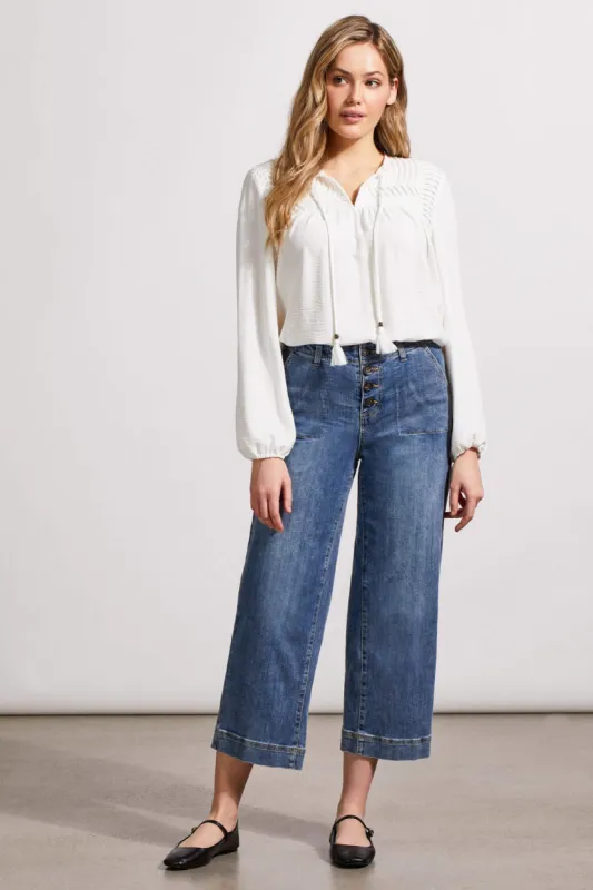 AUDREY BUTTON FLY WIDE LEG CROP JEANS-River blue sold by Tribal