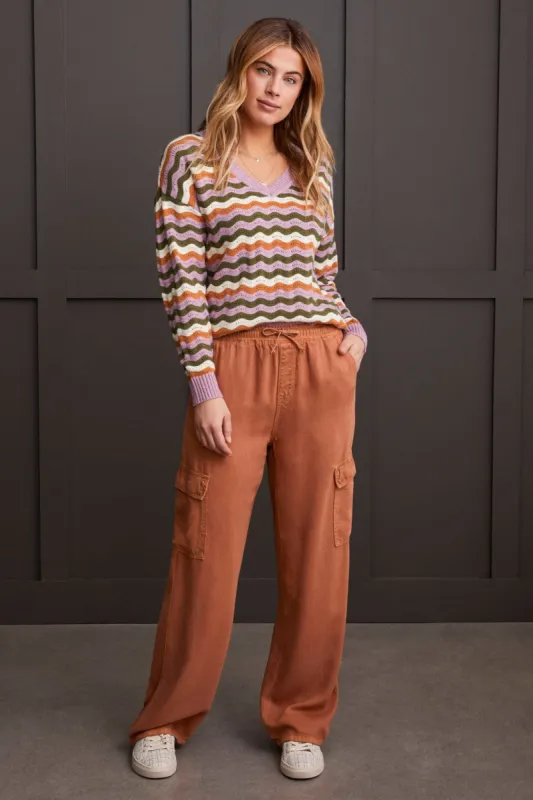 Wide Leg Cargo Jogger With Drawstring Waist-Almond made by Tribal