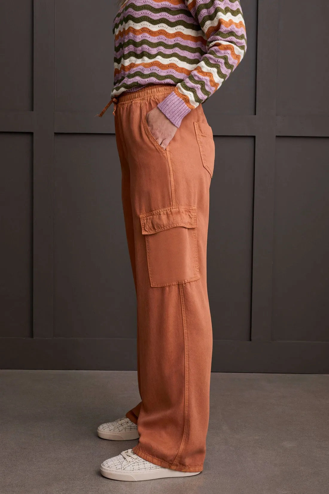 Wide Leg Cargo Jogger With Drawstring Waist-Almond sold by Tribal product image thumbnail 3