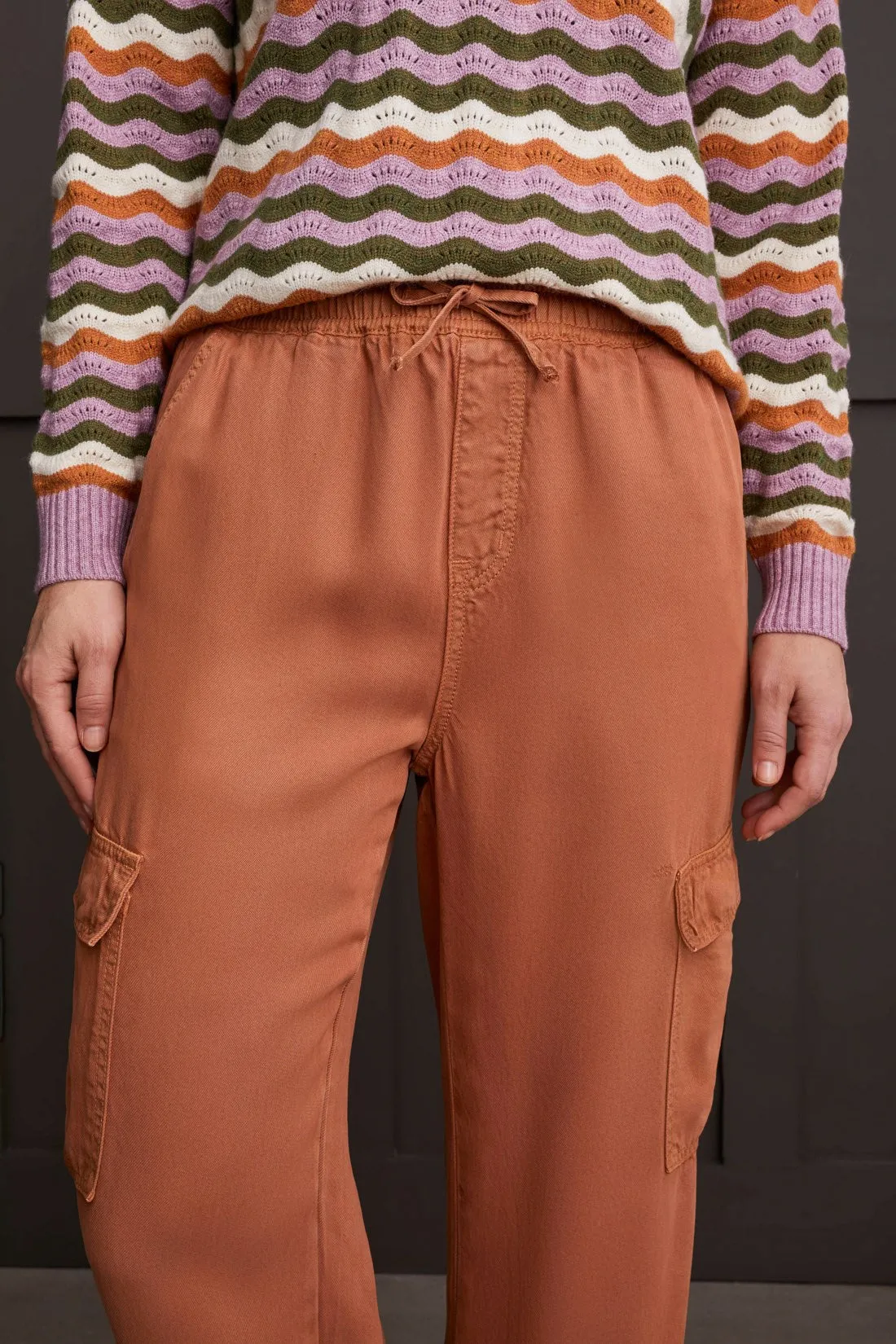 Wide Leg Cargo Jogger With Drawstring Waist-Almond sold by Tribal product image thumbnail 2