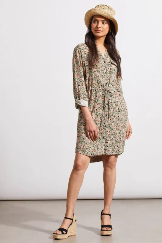 DRAWSTRING WAIST DRESS WITH ROLL-UP SLEEVES-Cactus sold by Tribal