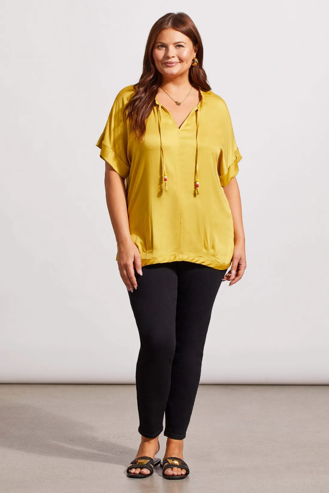 FLOWY NOTCH NECK TOP WITH PLEATING-Limoncello sold by Tribal