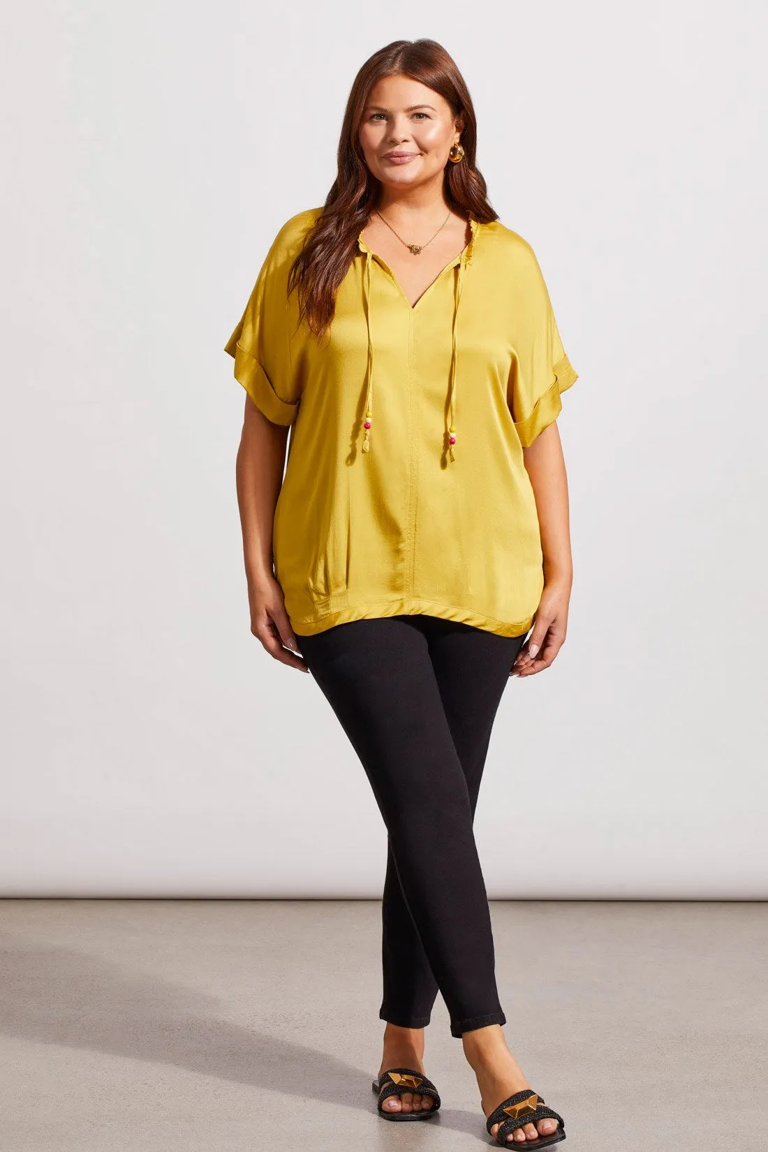 FLOWY NOTCH NECK TOP WITH PLEATING-Limoncello sold by Tribal product image thumbnail 2