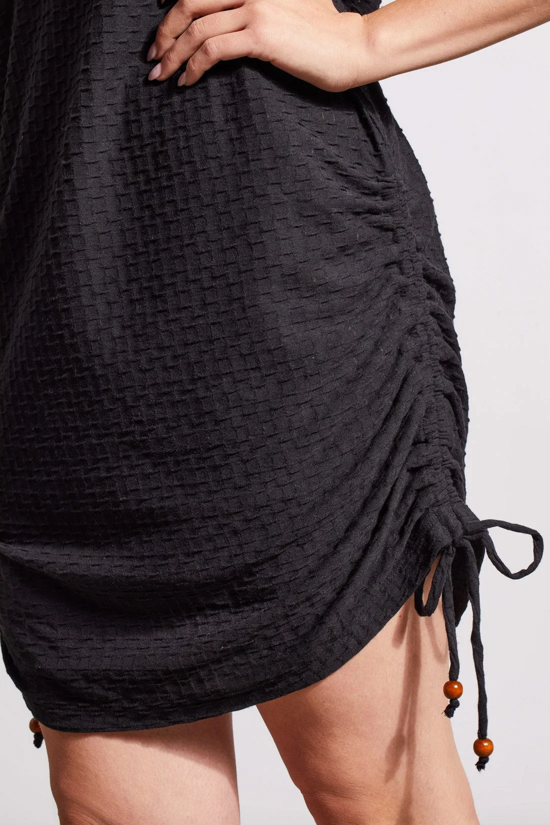 SHORT SLEEVE DRESS WITH SIDE RUCHING-Black sold by Tribal product image thumbnail 3