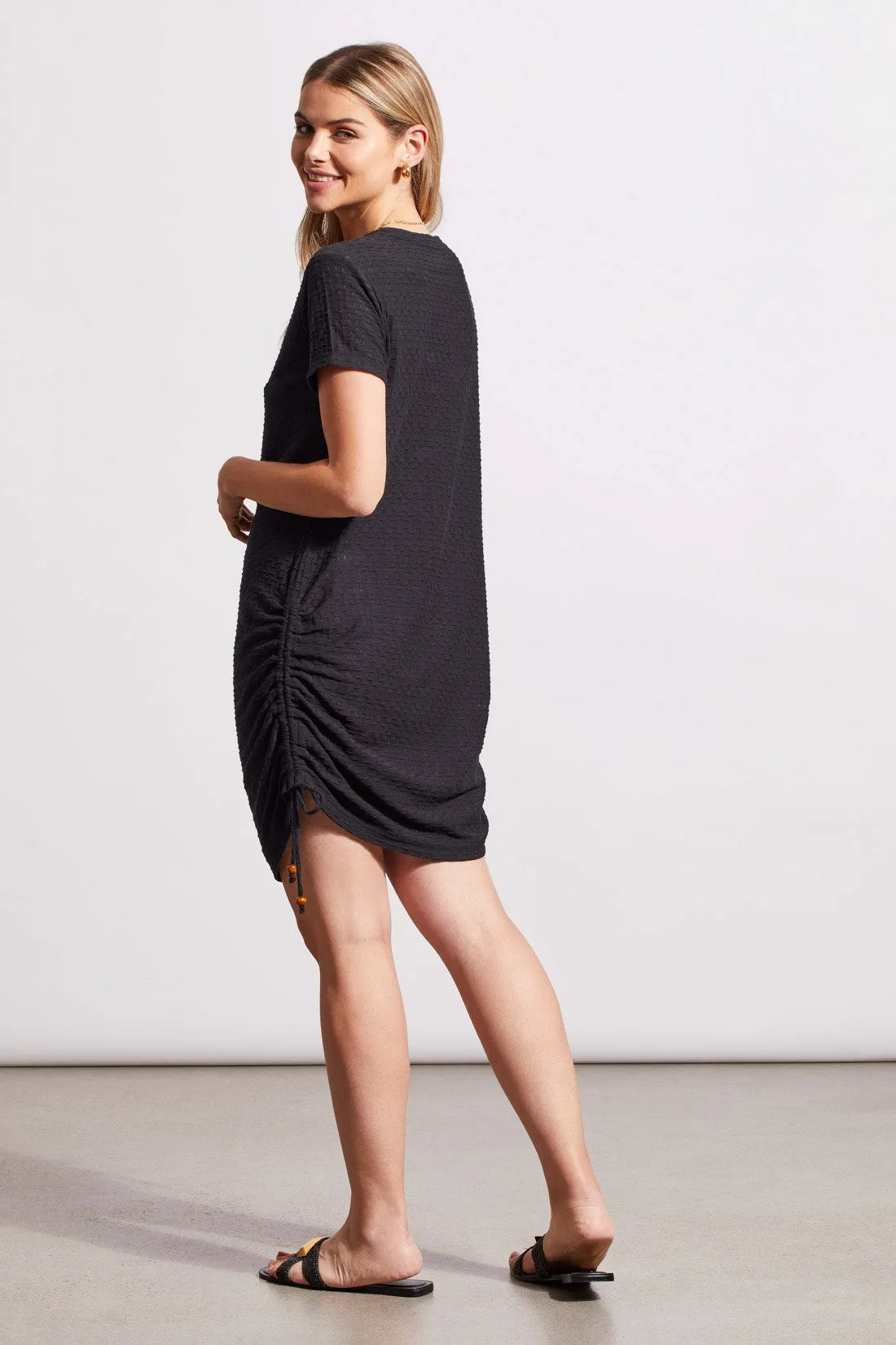 SHORT SLEEVE DRESS WITH SIDE RUCHING-Black sold by Tribal product image thumbnail 4