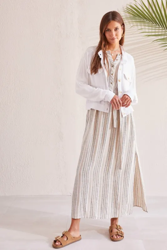 LINEN BLEND JACKET WITH POCKETS-White sold by Tribal