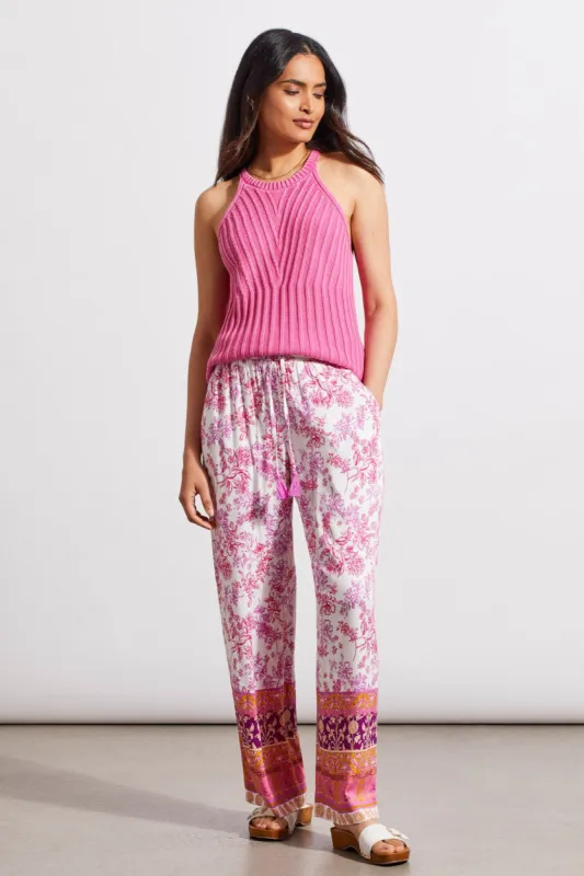 PRINTED FLORAL BORDER WIDE LEG PANT-Daiquiri sold by Tribal