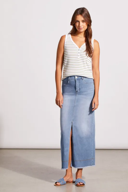 STRIPED COTTON HENLEY TANK TOP-Cactus stripe sold by Tribal