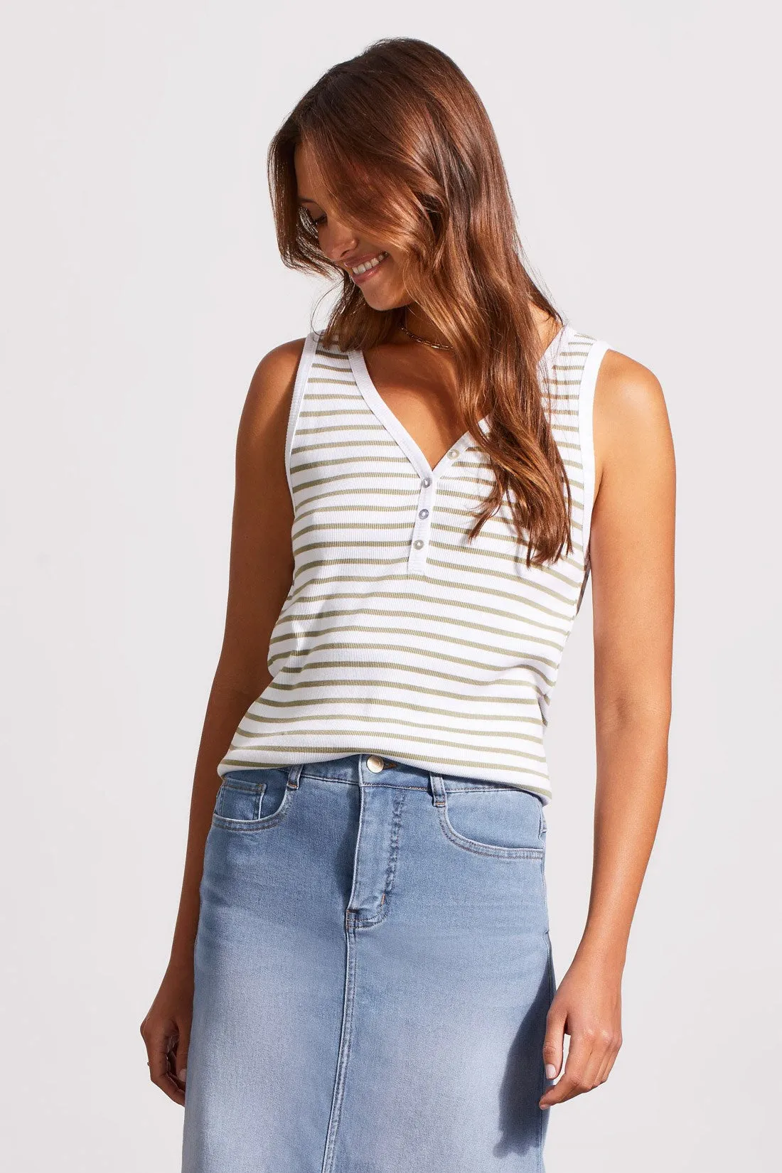 STRIPED COTTON HENLEY TANK TOP-Cactus stripe sold by Tribal product image thumbnail 2