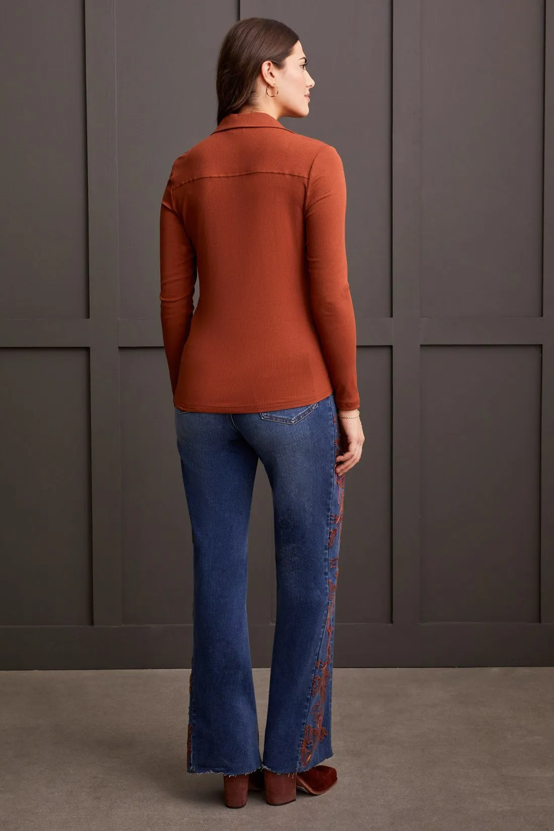 Soft Touch Mini Rib Button-Up Shirt-Marsala sold by Tribal product image thumbnail 3