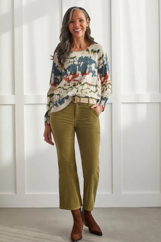 STRETCH CORDUROY STRAIGHT LEG PANTS-Mosstone sold by Tribal