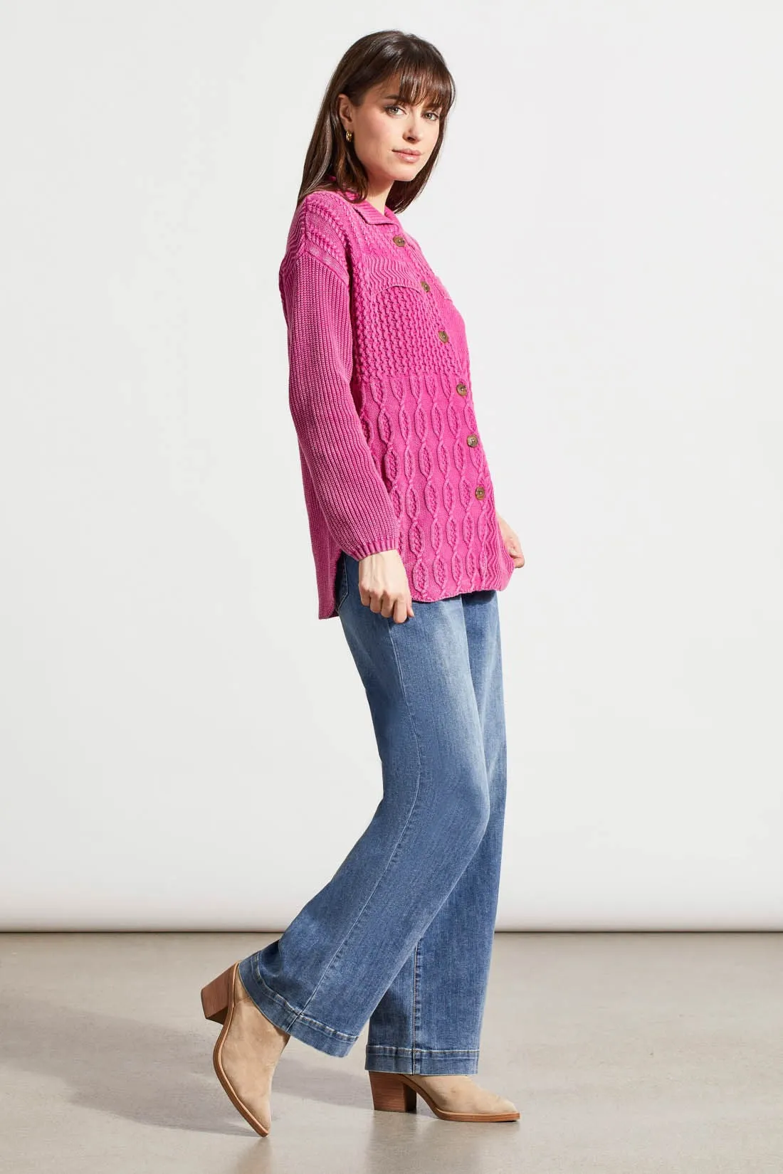 Patchwork Knit Shacket With Contrast Buttons-Magenta Haze sold by Tribal product image thumbnail 2