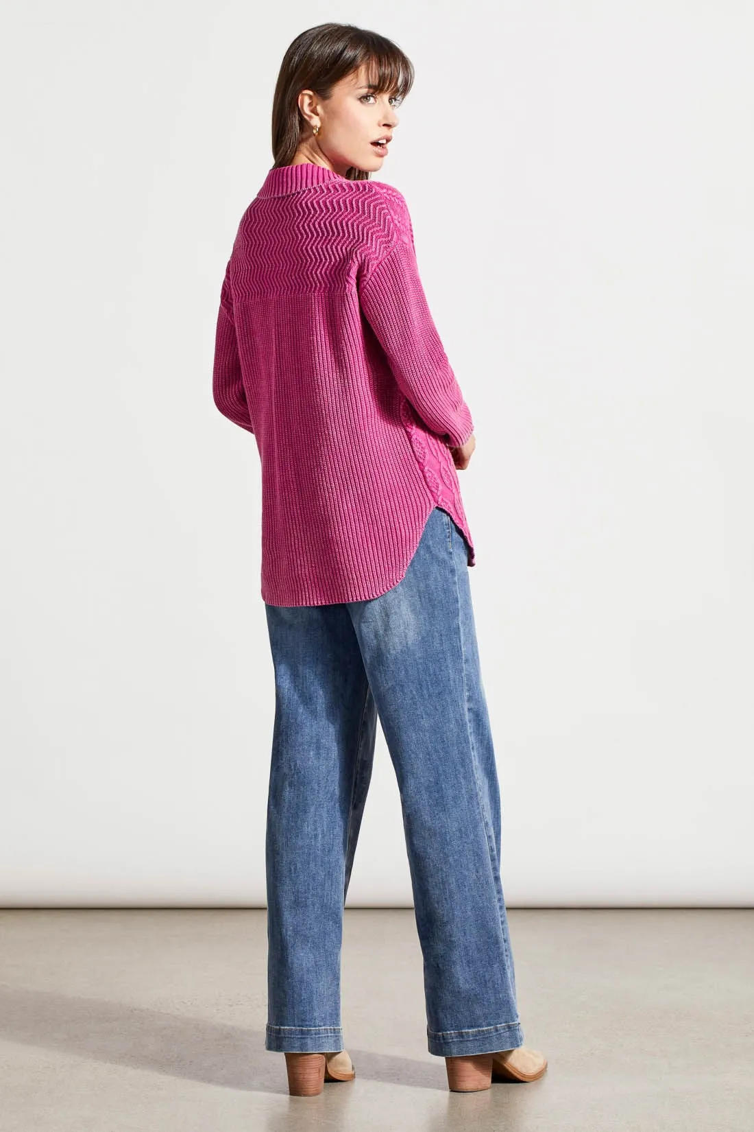 Patchwork Knit Shacket With Contrast Buttons-Magenta Haze sold by Tribal product image thumbnail 3