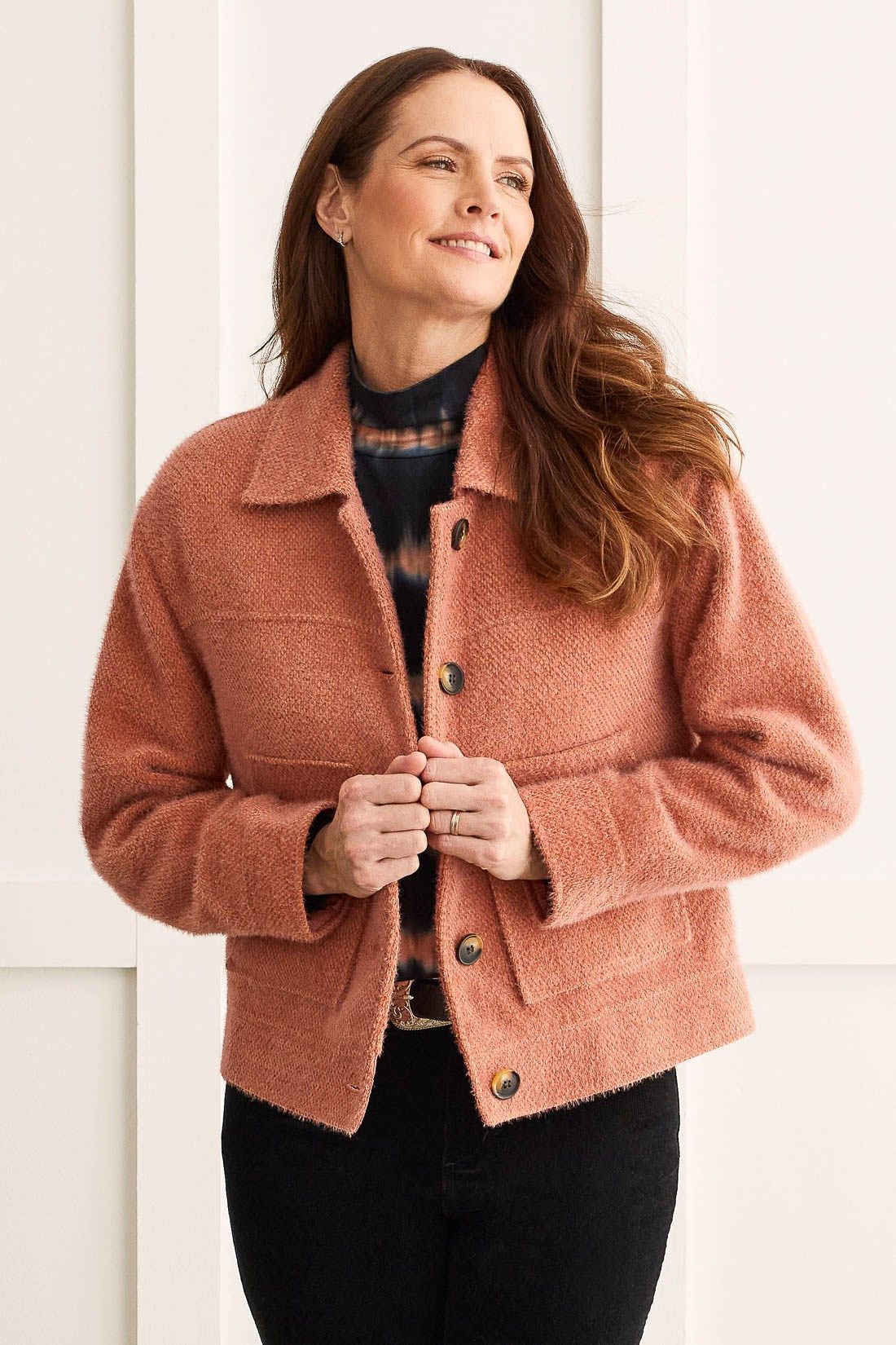 BOUCLE BUTTON-UP JACKET-Copper sold by Tribal