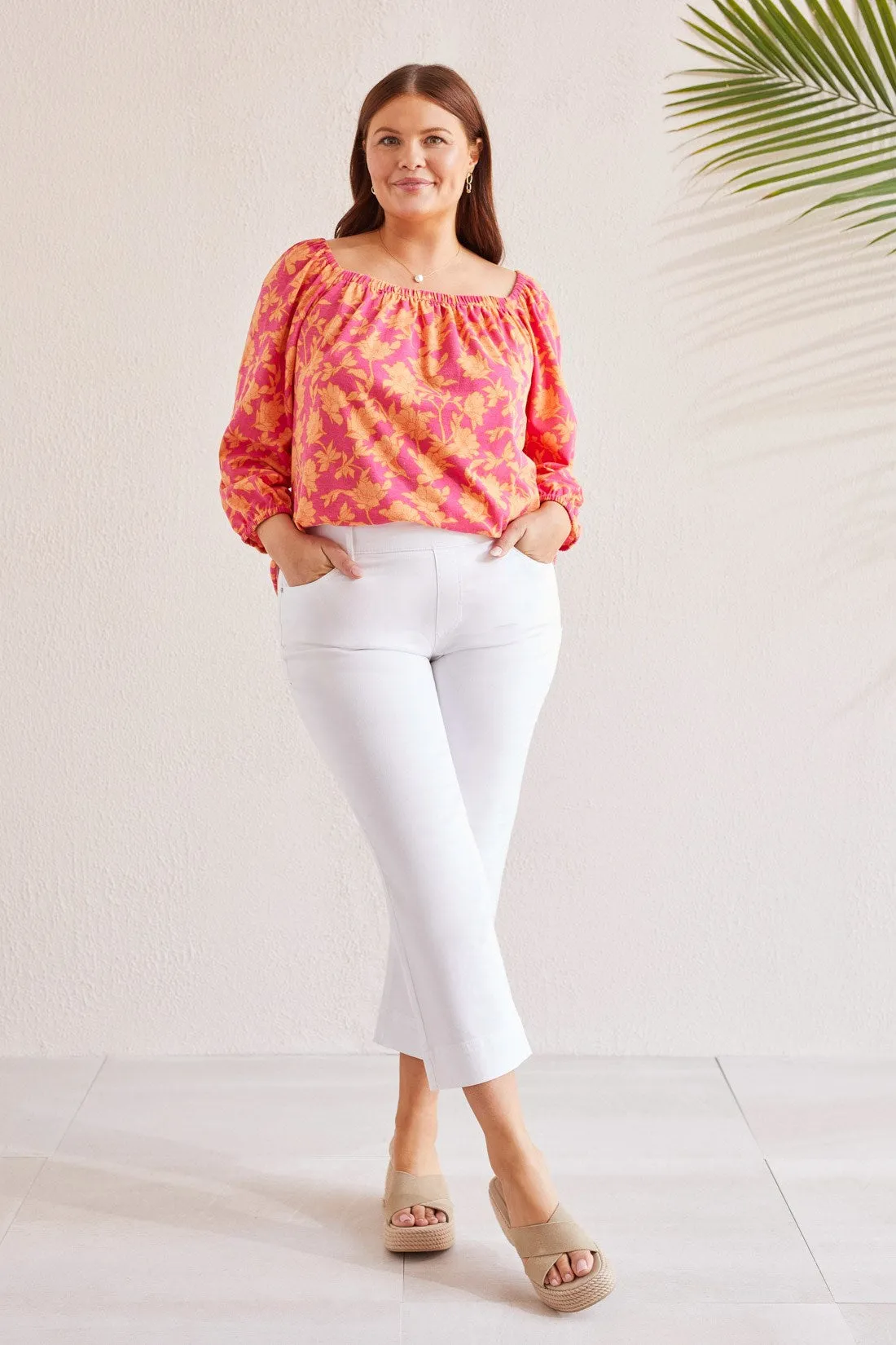 FLORAL SQUARE NECK PEASANT TOP-Raspberry sold by Tribal product image thumbnail 2