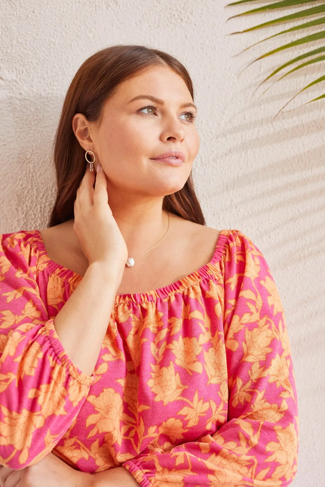 FLORAL SQUARE NECK PEASANT TOP-Raspberry sold by Tribal product image thumbnail 3