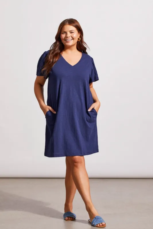 COTTON FLUTTER SLEEVE DRESS WITH POCKETS-Jet blue sold by Tribal