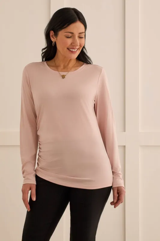 RUCHED LONG-SLEEVE TOP WITH ASYMMETRICAL HEM-Rosepink sold by Tribal