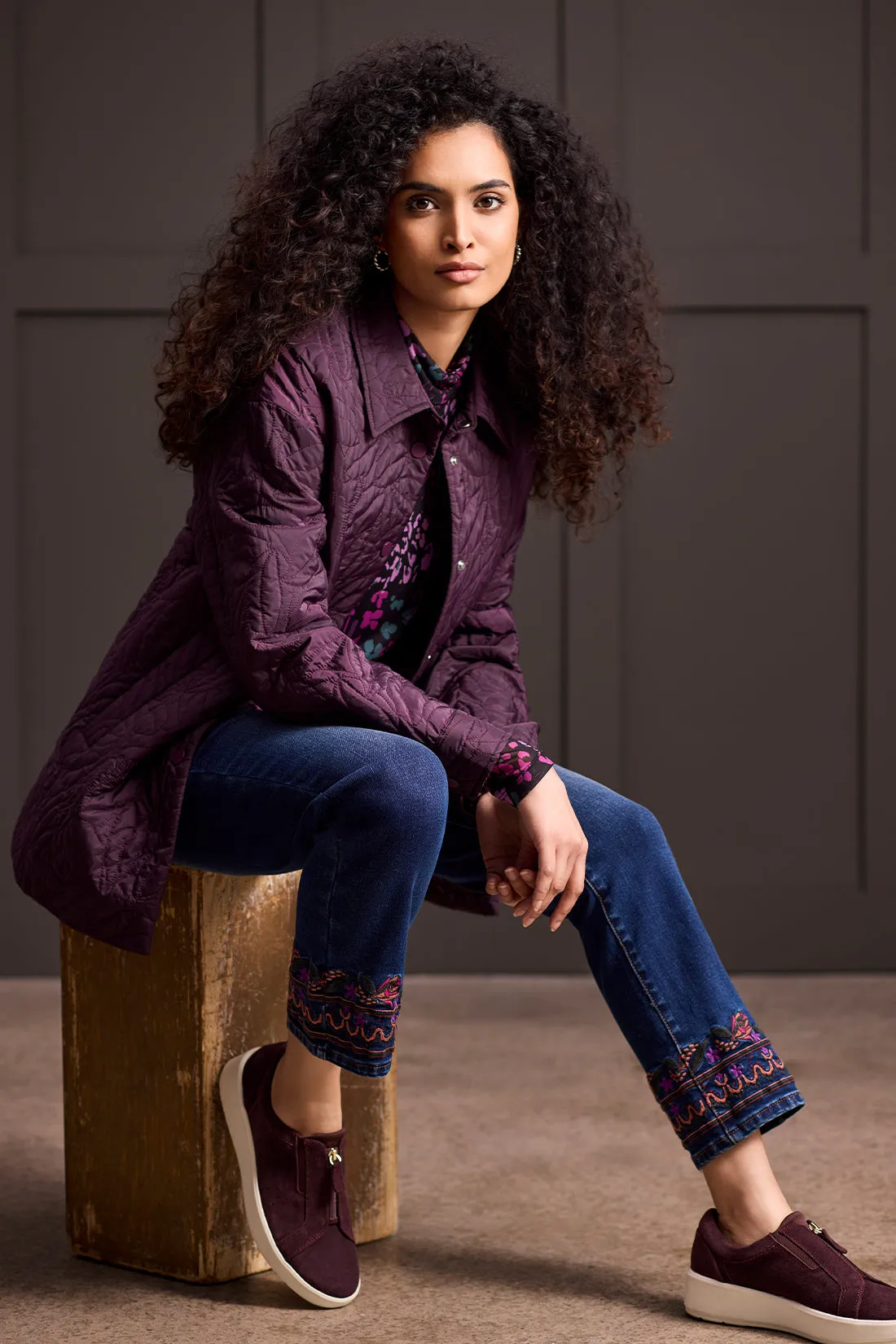 QUILTED SNAP FRONT SHACKET WITH PATTERNED LINING-Raisin sold by Tribal product image thumbnail 2