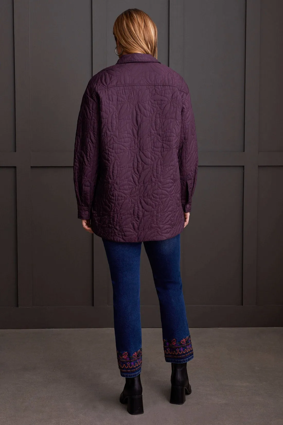 QUILTED SNAP FRONT SHACKET WITH PATTERNED LINING-Raisin sold by Tribal product image thumbnail 3