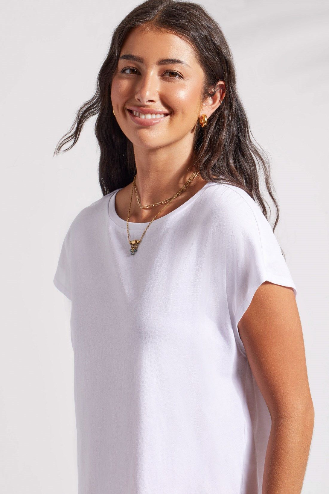 COTTON CREW NECK TEE WITH CAP SLEEVES-White sold by Tribal product image thumbnail 2