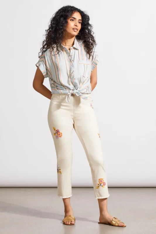 Embroidered Audrey Pull-On Straight Crop Pant-Ecru made by Tribal
