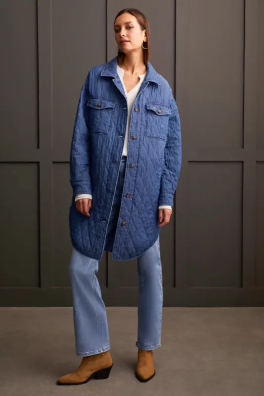 LONG BUTTON-UP QUILTED JACKET-Bluechambray sold by Tribal