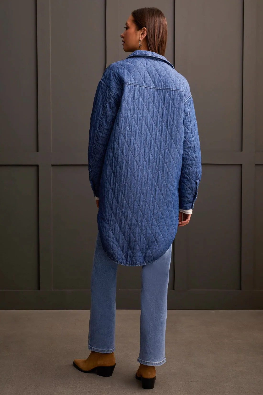 LONG BUTTON-UP QUILTED JACKET-Bluechambray sold by Tribal product image thumbnail 4