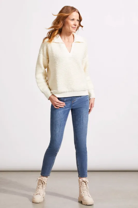 Fuzzy Knit Johnny Collar Ottoman Sweater-Eggshell sold by Tribal