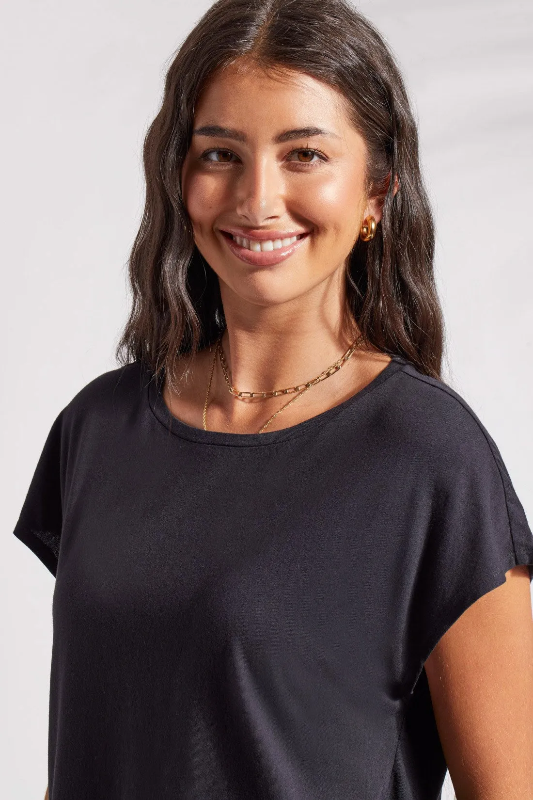 COTTON CREW NECK TEE WITH CAP SLEEVES-Black sold by Tribal product image thumbnail 2