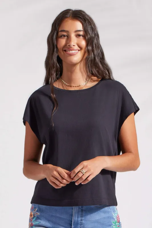 COTTON CREW NECK TEE WITH CAP SLEEVES-Black sold by Tribal