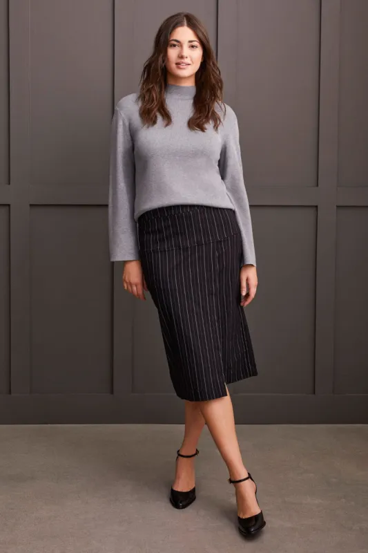 Pull-On Career Skirt With Front Slit-Black sold by Tribal