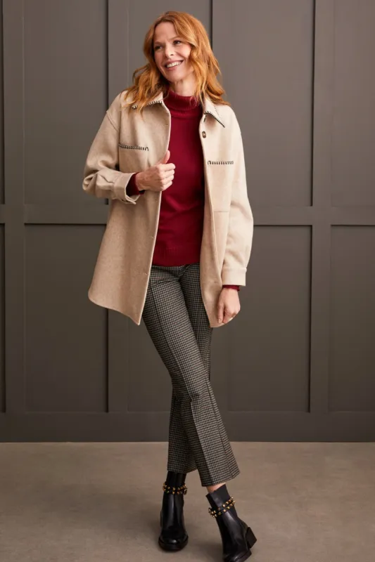 Button-Up Coat With Blanket Stitching-H.Tan sold by Tribal