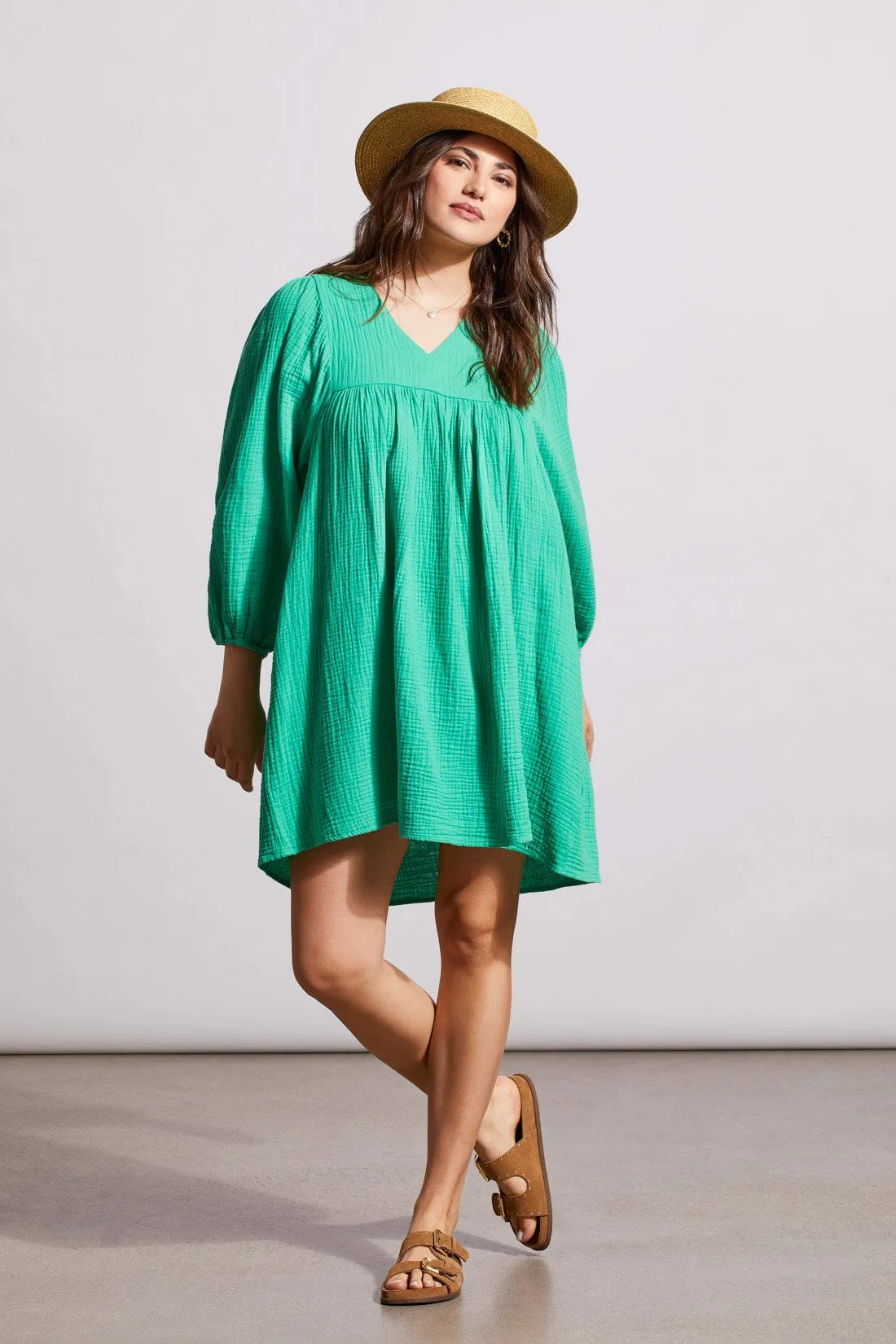 COTTON GAUZE PUFFY SLEEVE DRESS-Jademist sold by Tribal