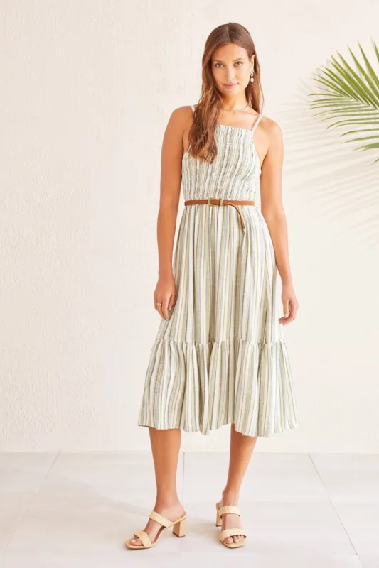 SMOCKED SLEEVELESS MIDI DRESS-Cactus sold by Tribal