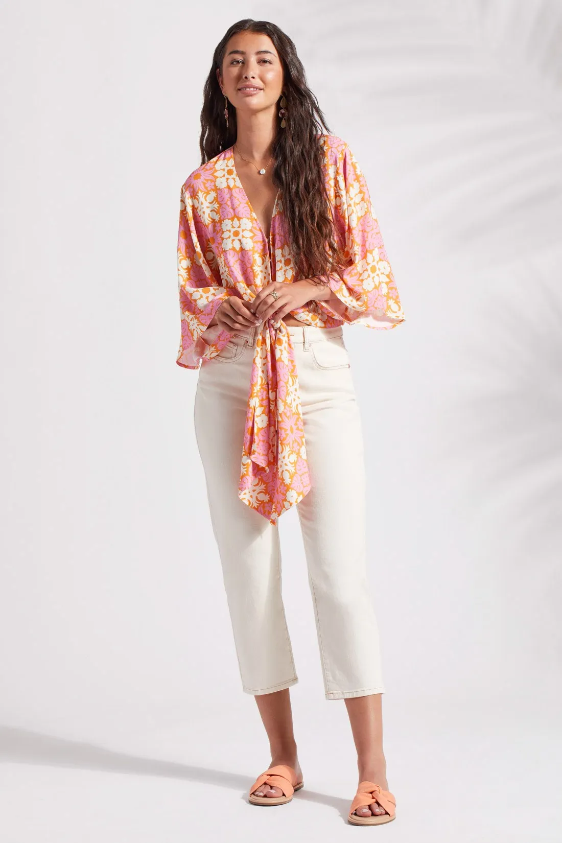 PRINTED KIMONO TOP WITH FRONT TIE-Tuvalu sold by Tribal