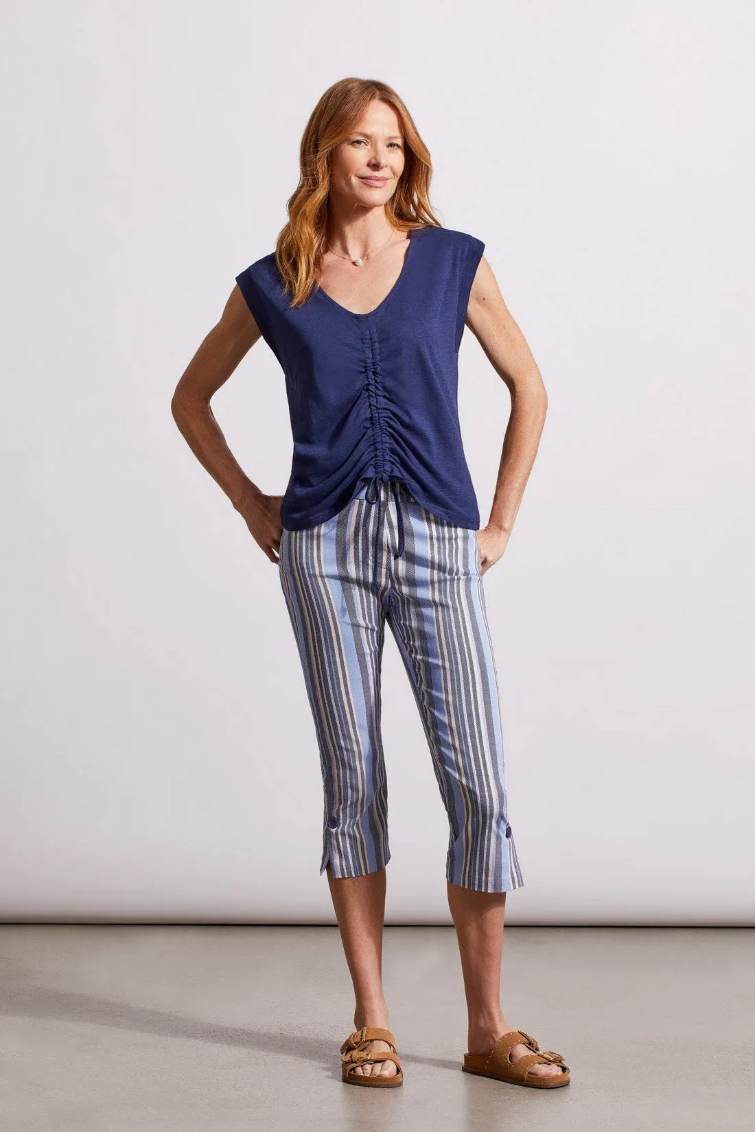 SLEEVELESS V-NECK TOP WITH RUCHING-Jet blue sold by Tribal product image thumbnail 3