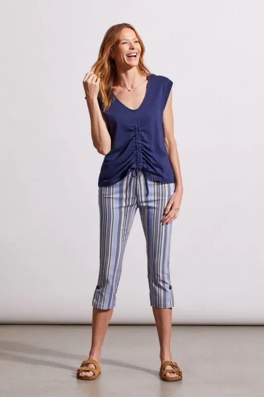 SLEEVELESS V-NECK TOP WITH RUCHING-Jet blue sold by Tribal
