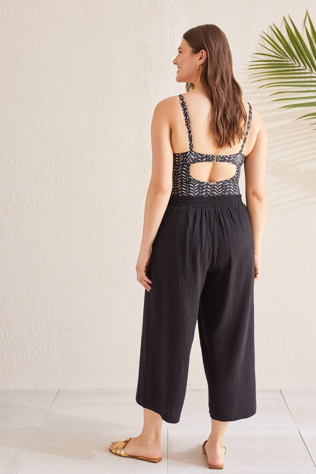 COTTON GAUZE FAUX WRAP PULL-ON COVER-UP CAPRI-Black sold by Tribal product image thumbnail 4